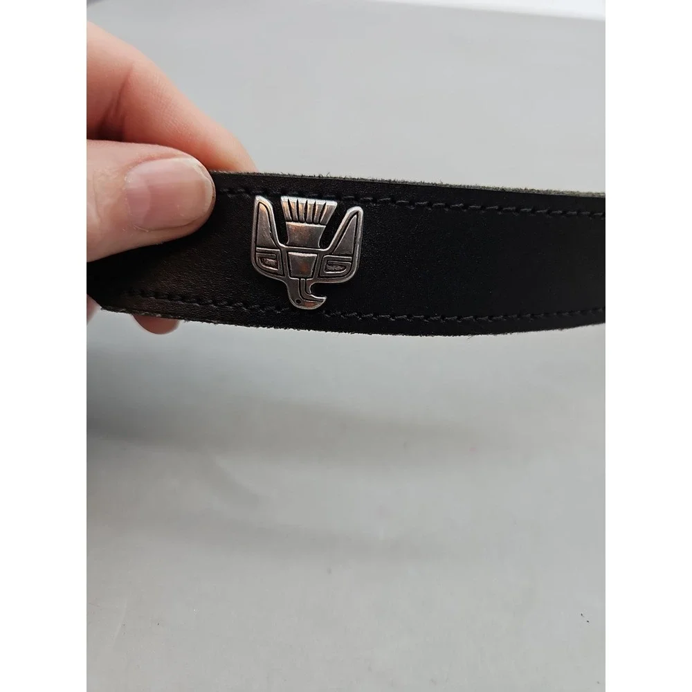 VTG SW BLACK LEATHER  BELT  W/CONCHOS Turtle Eagle‎ Buffal  STERLING   SZ 38 USA
